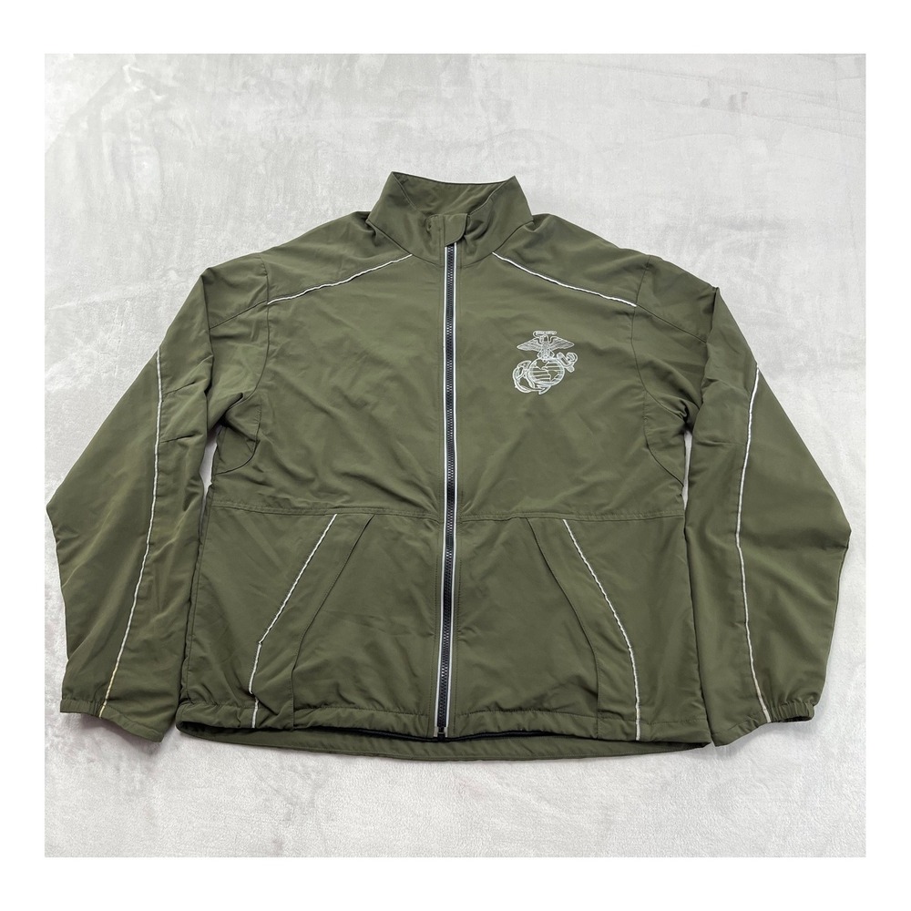 New Balance USMC PT Jacket Mens Medium Green Marines Reflective M485000 Good